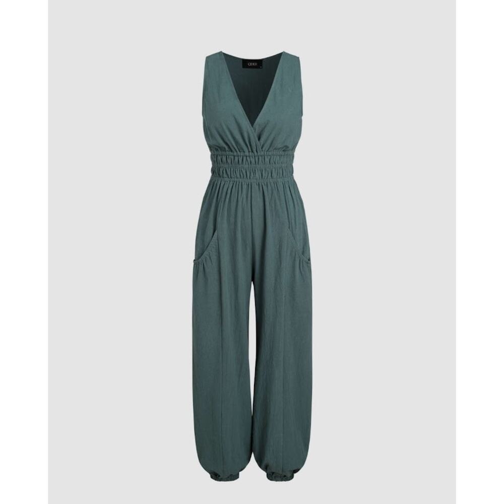 Cider v neck sleeveless jumpsuit green womens size medium